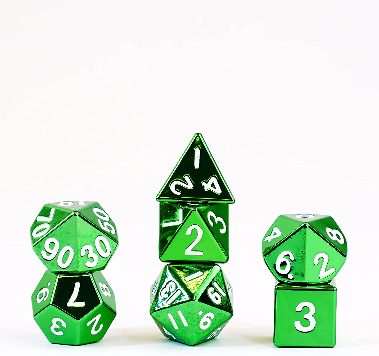 16mm Green Painted Metal Polyhedral Dice Set