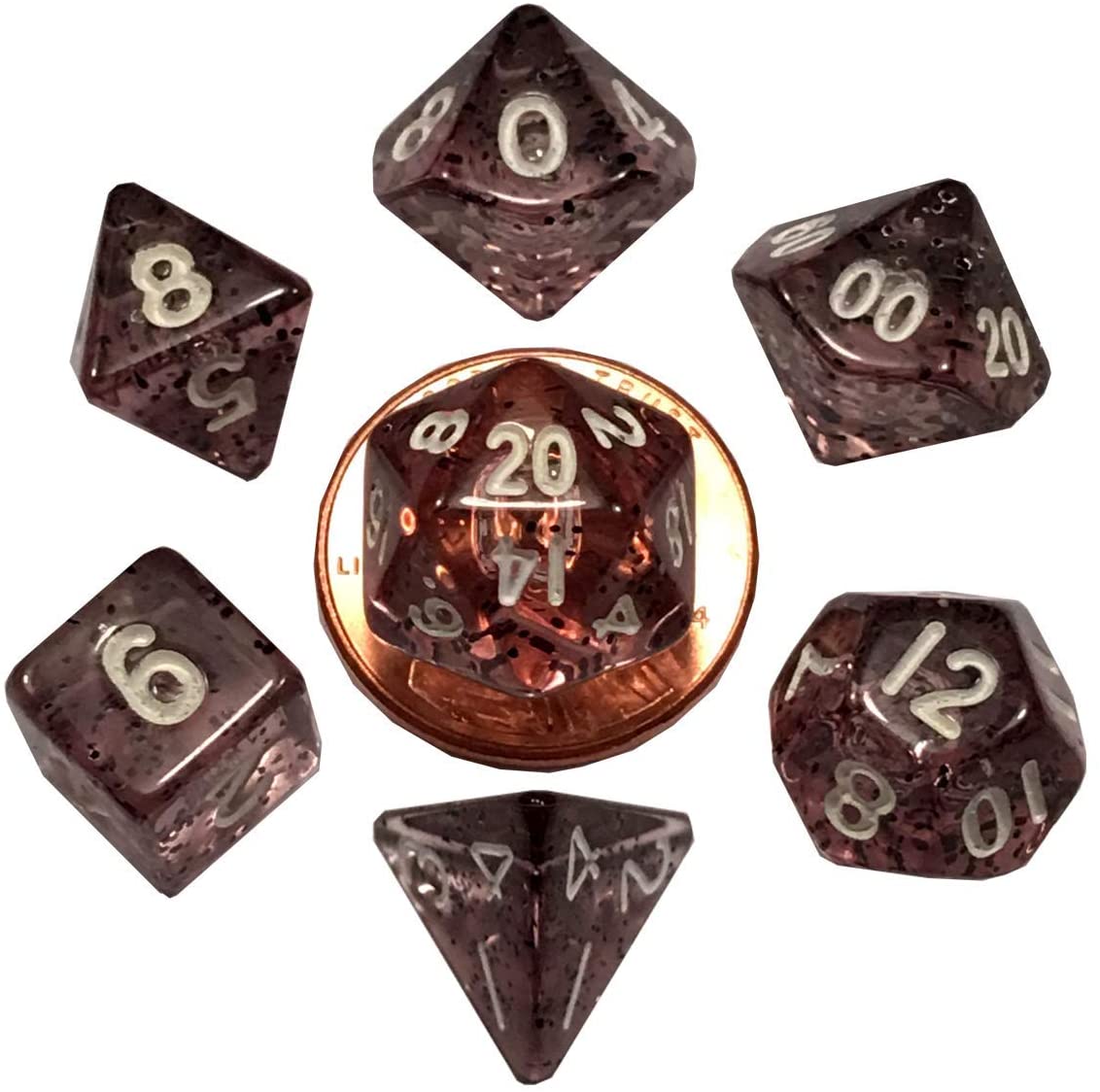 Mini Polyhedral Dice Set: Ethereal Black with White Numbers