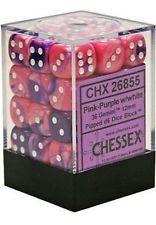 Chessex 36 12mm D6 Dice Block Gemini Pink-Purple w/White 26855