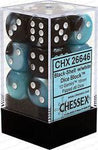Chessex 12 16mm Pipped D6 Dice Block Gemini Black Shell with White 26646