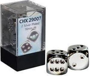 Chessex 2 16mm D6 Silver Plated 29007