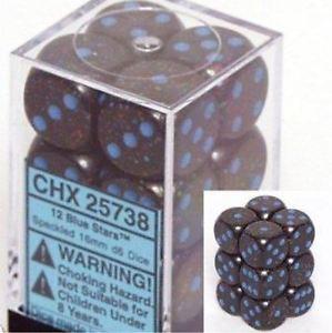 Chessex 12 Blue Stars d6 Speckled 16mm CH25738