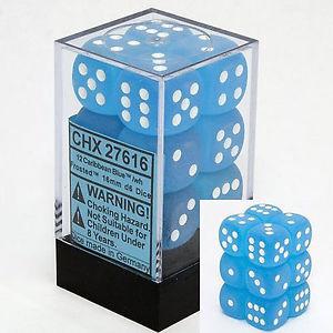 Chessex 12 16mm Pipped D6 Dice Block Frosted Caribbean Blue w/White 27616